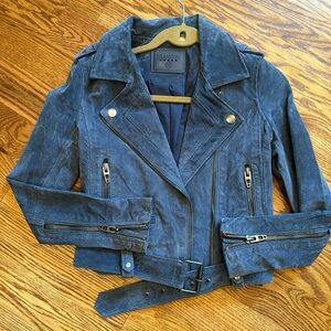 Like New Blank NYC blue suede jacket w/beauitful zipper details and buckle